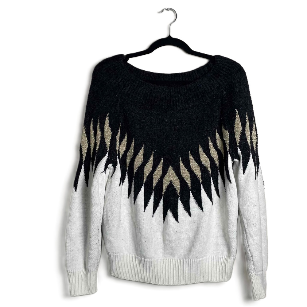 Express Women's Black Ivory Geometric Classic Pullover Crew Neck Sweater‎ Small